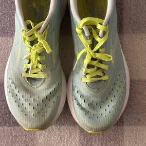 Well loved Brooks Light Blue Running Shoes with Yellow Accents